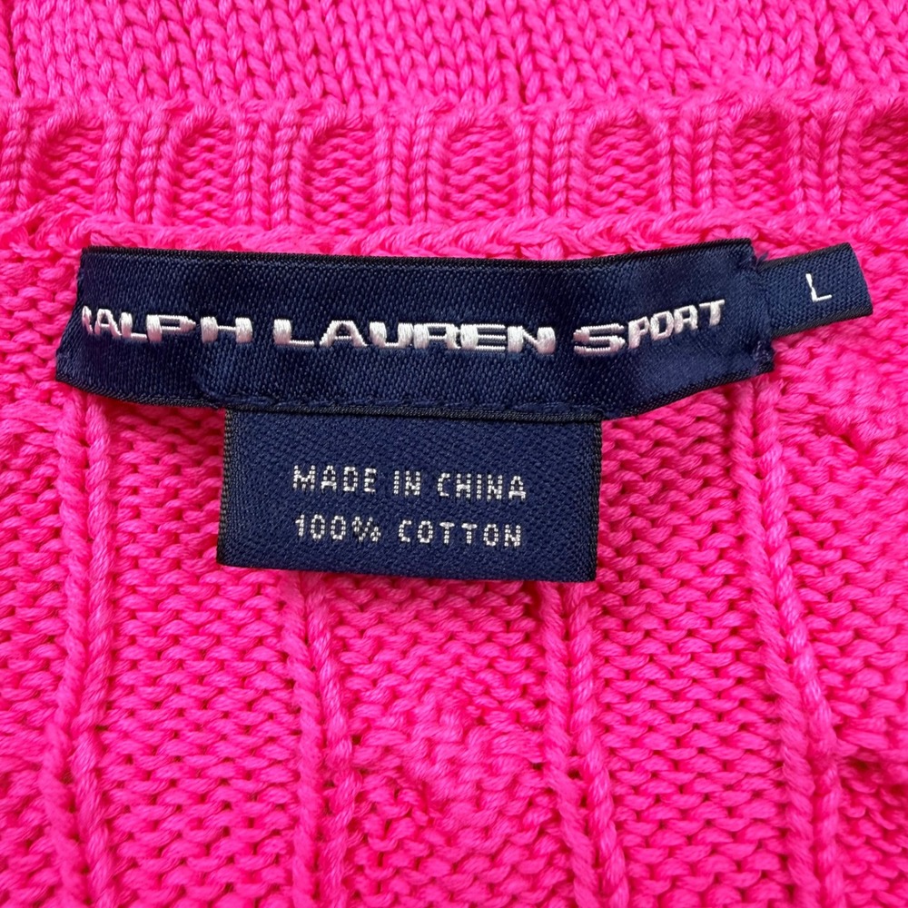 Ralph Lauren Sport Sweater Womens L Hot Pink Excellent V-Neck Cable Knit Cotton - Picture 7 of 11